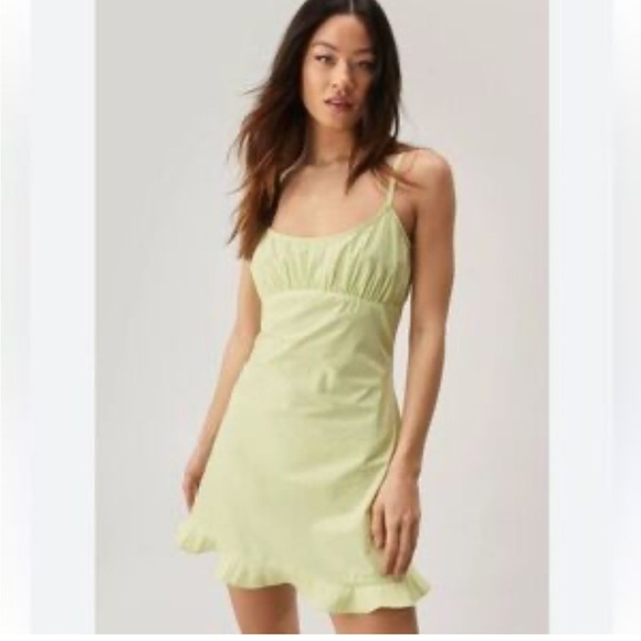 Nasty Gal Yellow/Green Spaghetti Strap Open Back Mini Cotton Sundress NWT - US 6 - Picture 1 of 12